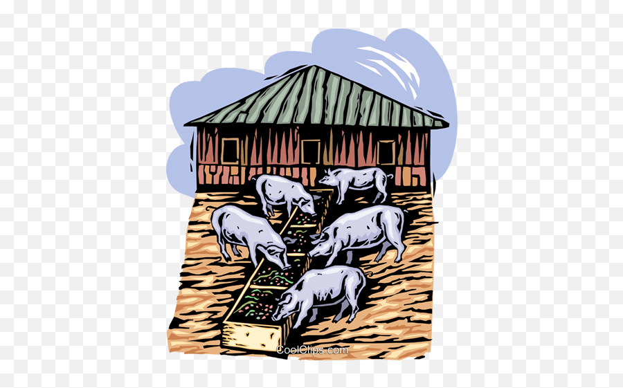 Pigs At A Trough Farming Royalty Free Vector Clip Art - Pigs Trough Clip Srt Emoji,Farming Clipart