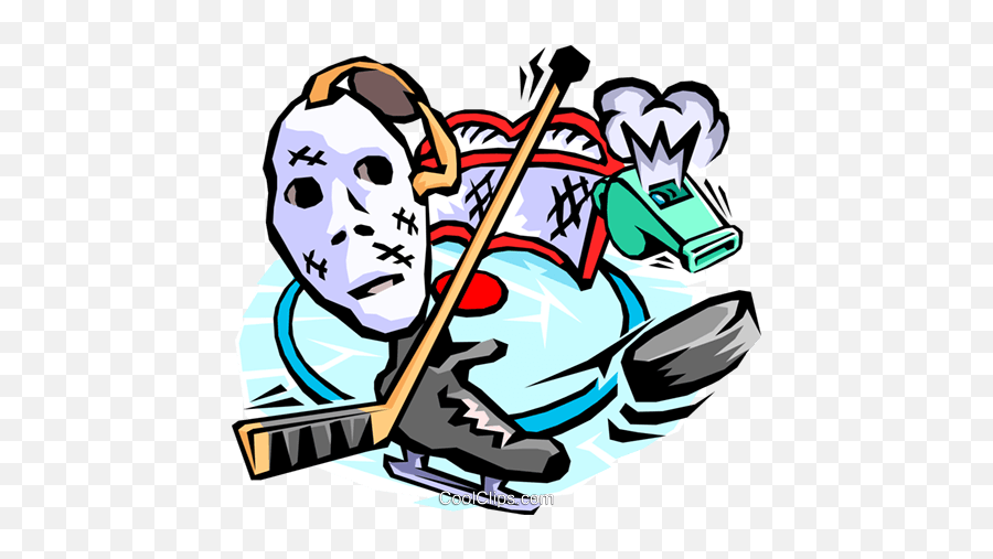 Hockey Goalie Mask Stick Whistle Royalty Free Vector - Hockey Equipment Cliparr Emoji,Whistle Clipart