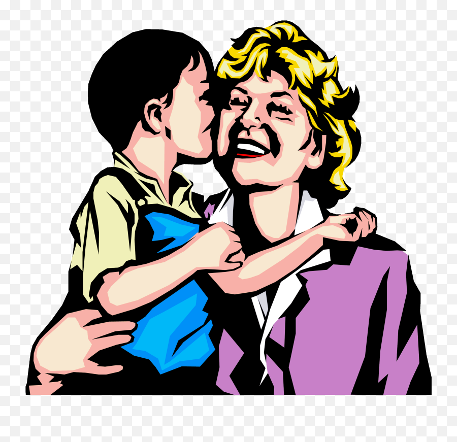 Colorful Drawing Of The Mother With The Little Boy Clipart - Clipart Grandmother And Child Emoji,Boy Clipart