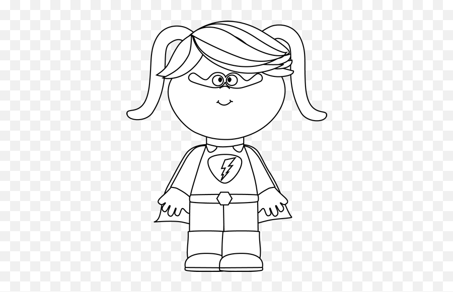 Black And White Little Girl Superhero Superhero Coloring - Printable Superhero Kid Template Emoji,Superhero Clipart