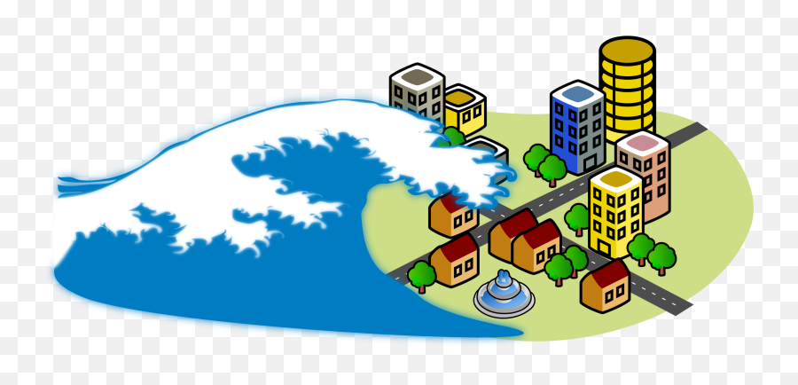 Tsunami Wave Hitting City Clipart - Earthquake And Tsunami Clipart Emoji,City Clipart