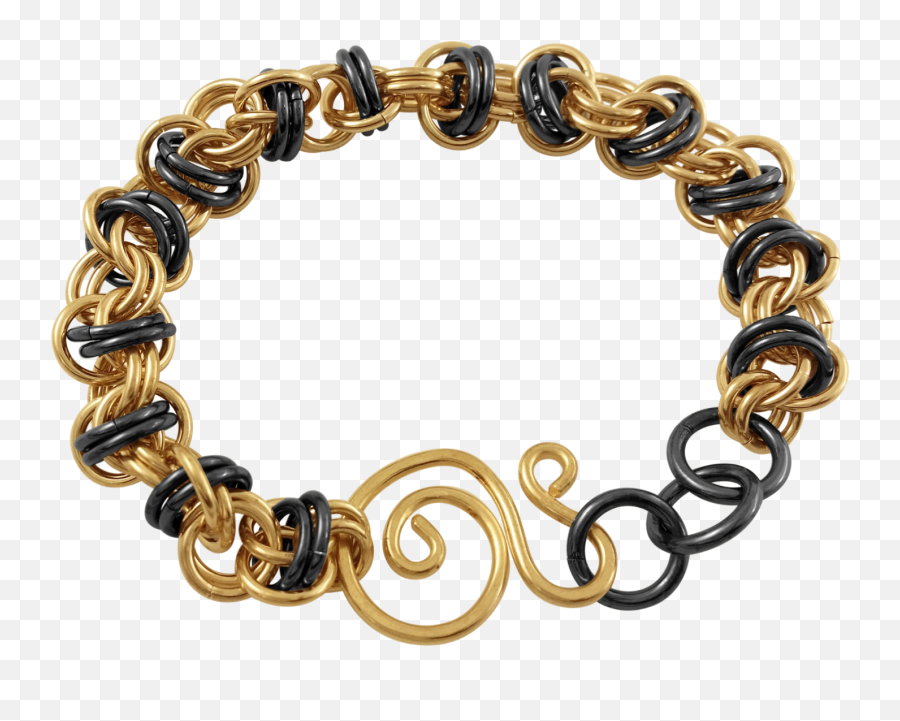 Gold And Black Chain Mail Bracelet - Solid Emoji,Gold Chain Png