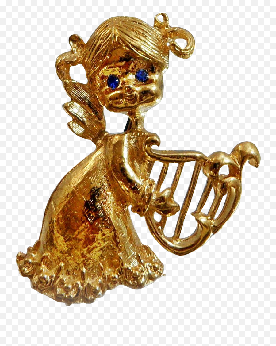 Vintage Little Girl Angel With Harp Brooch Gerryu0027s Gold Emoji,Harp Clipart