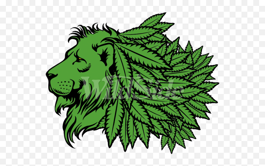Green Lion Head With Marijuana Leaf Mane - Cannabis Lion Weed Mane Emoji,Marijuana Clipart