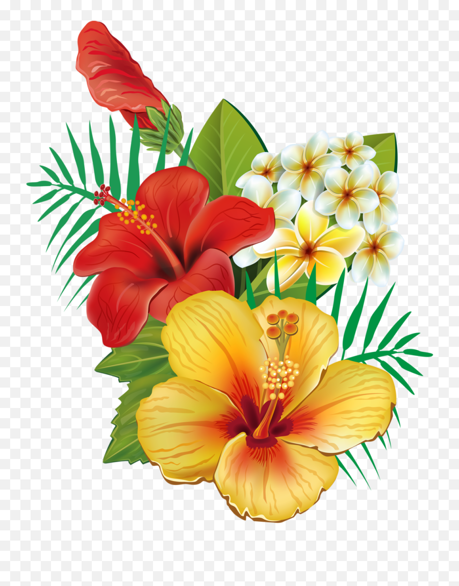 Tropical Flowers - Tropical Flowers Transparent Background Hawaiian Flower Png Emoji,Tropical Clipart
