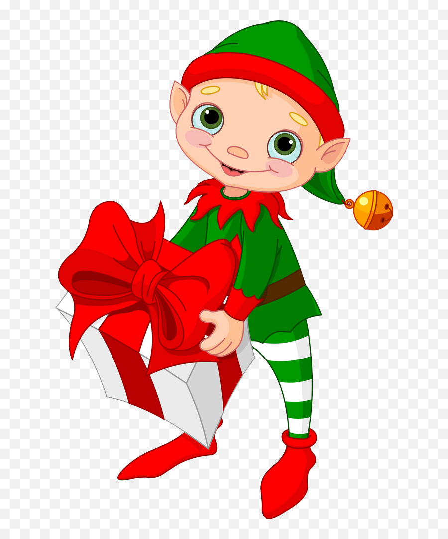 Christmas Elf With A Gift Box Clipart - Elf Christmas Clipart Emoji,Box Clipart