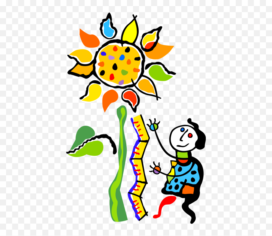Gardener Measures Sunflower Plant - Vector Image Emoji,Sunflower Garden Clipart