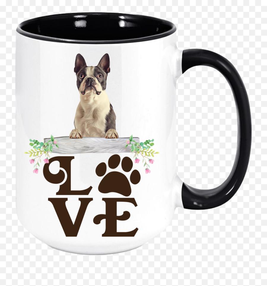 Love Boston Terrier Coffee Mug Colored Inside And Handle Emoji,Boston Terrier Png