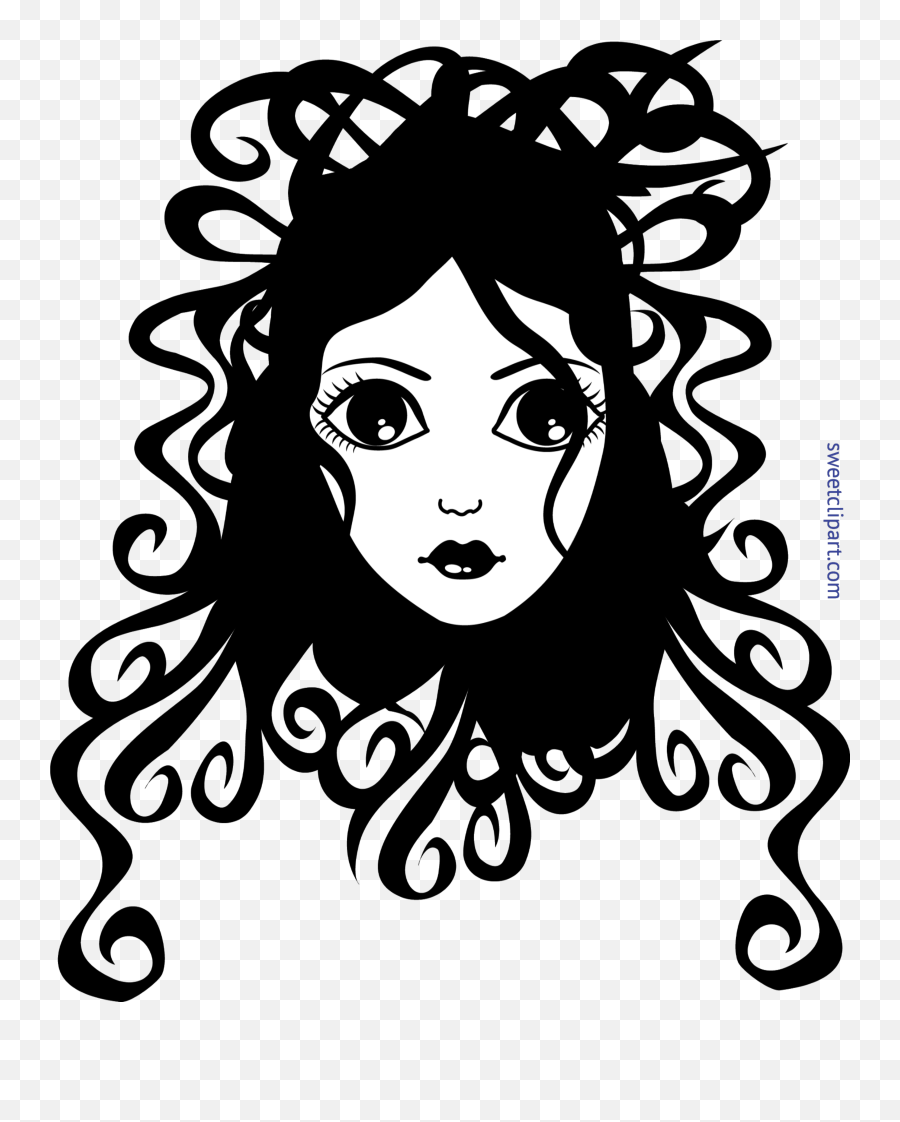 Girl Curly Hair Black White Clip Art - Curly Hair Girl Clip Curly Black And White Emoji,Girl Clipart Black And White