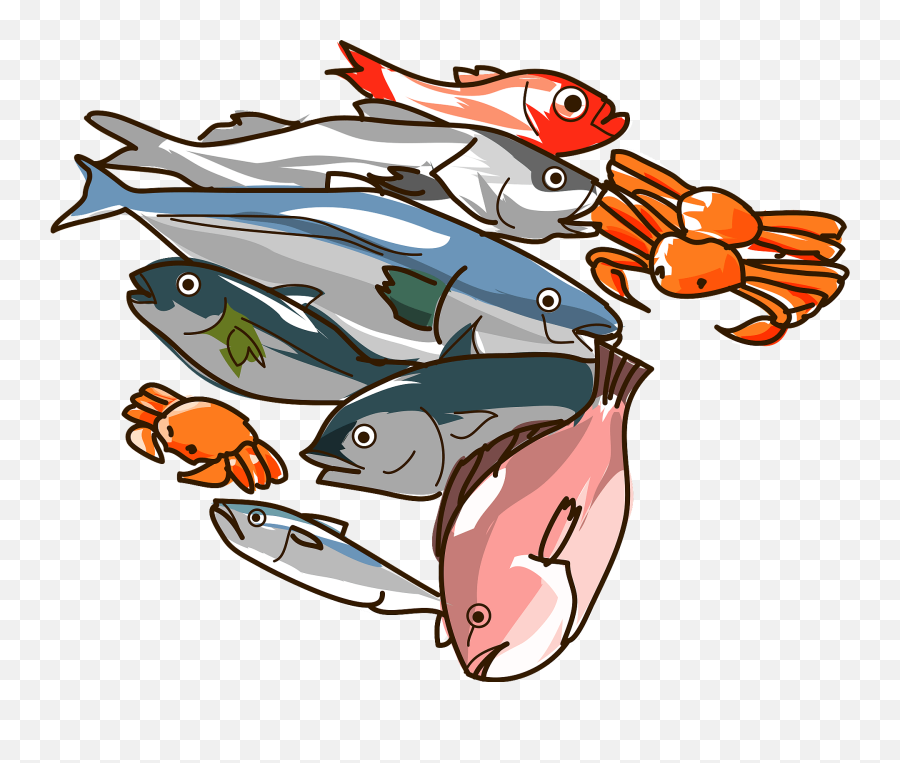 Seafood Fishes Clipart - Fish And Seafood Cartoon Emoji,Seafood Clipart
