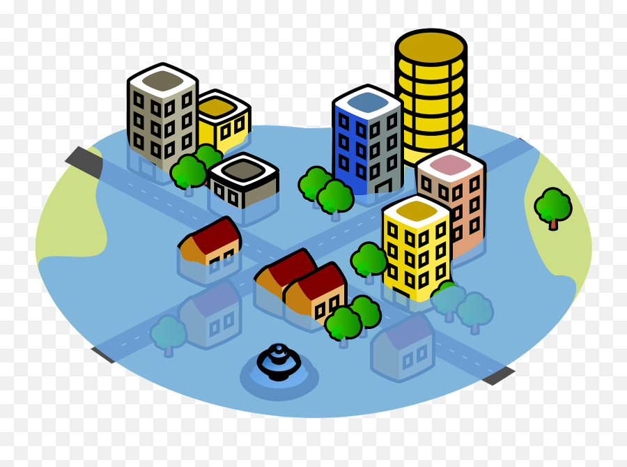 Flooded City Clipart - Flooding Clipart Emoji,City Clipart