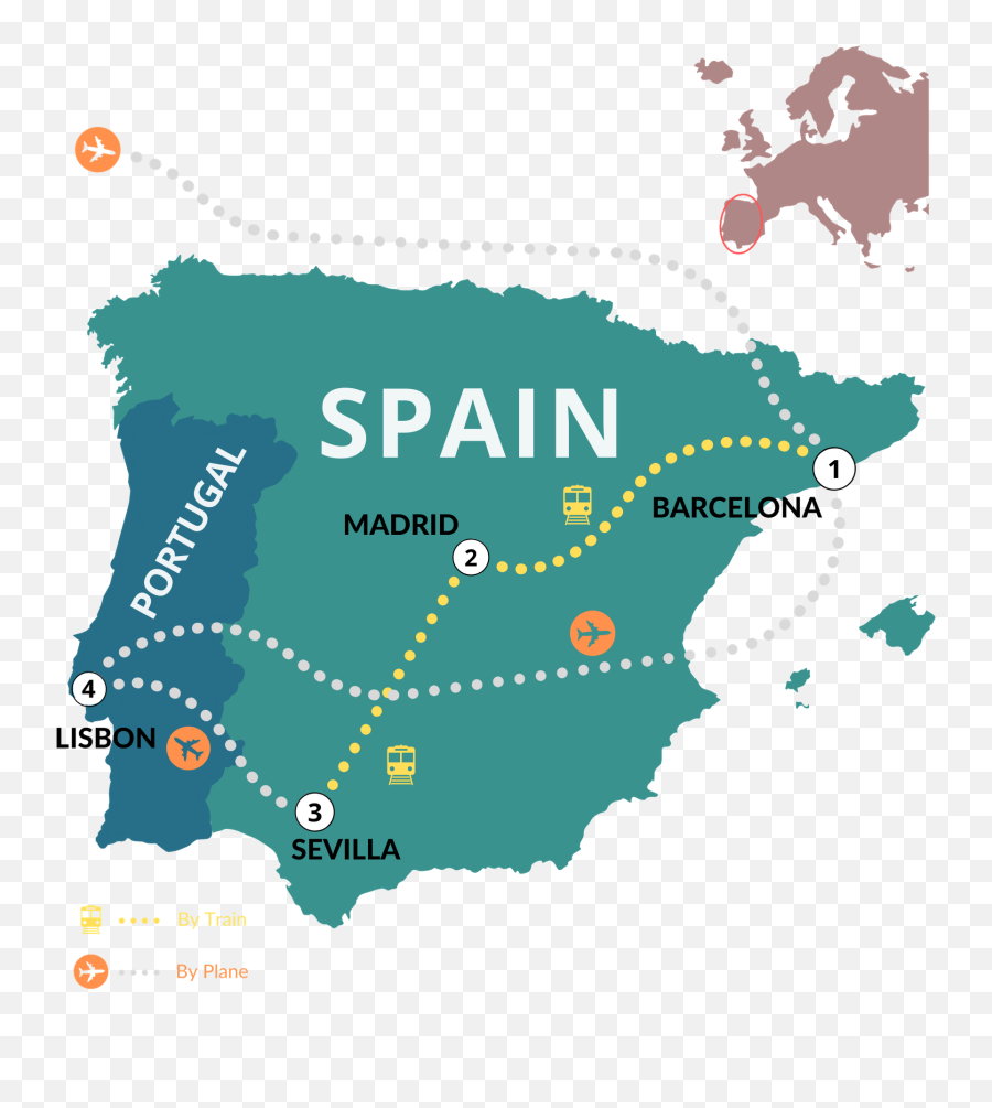 Barcelona To Lisbon Group Trip - Spain Map Solid Color Emoji,Spain Png