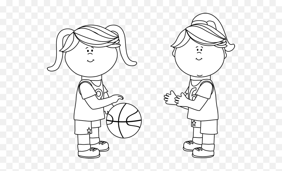 White Girls Playing Basketball Clip Art - Clipart Black And White And Girls Emoji,Basketball Clipart Black And White