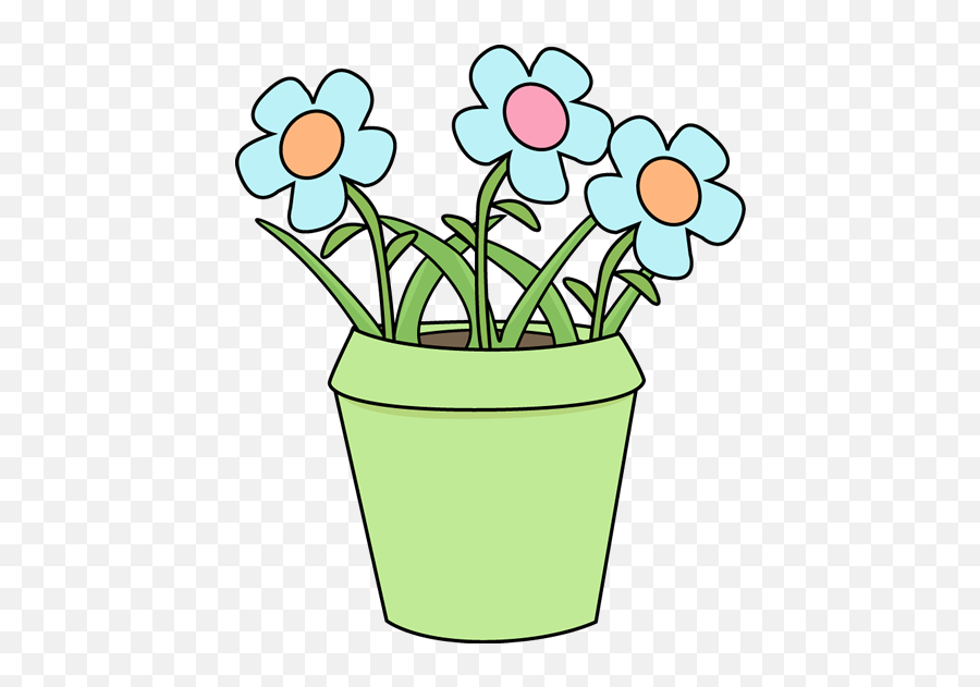 Flower Pot With Blue Flowers Clip Art - Flower Pot Clipart Png Emoji,Flower Pot Clipart