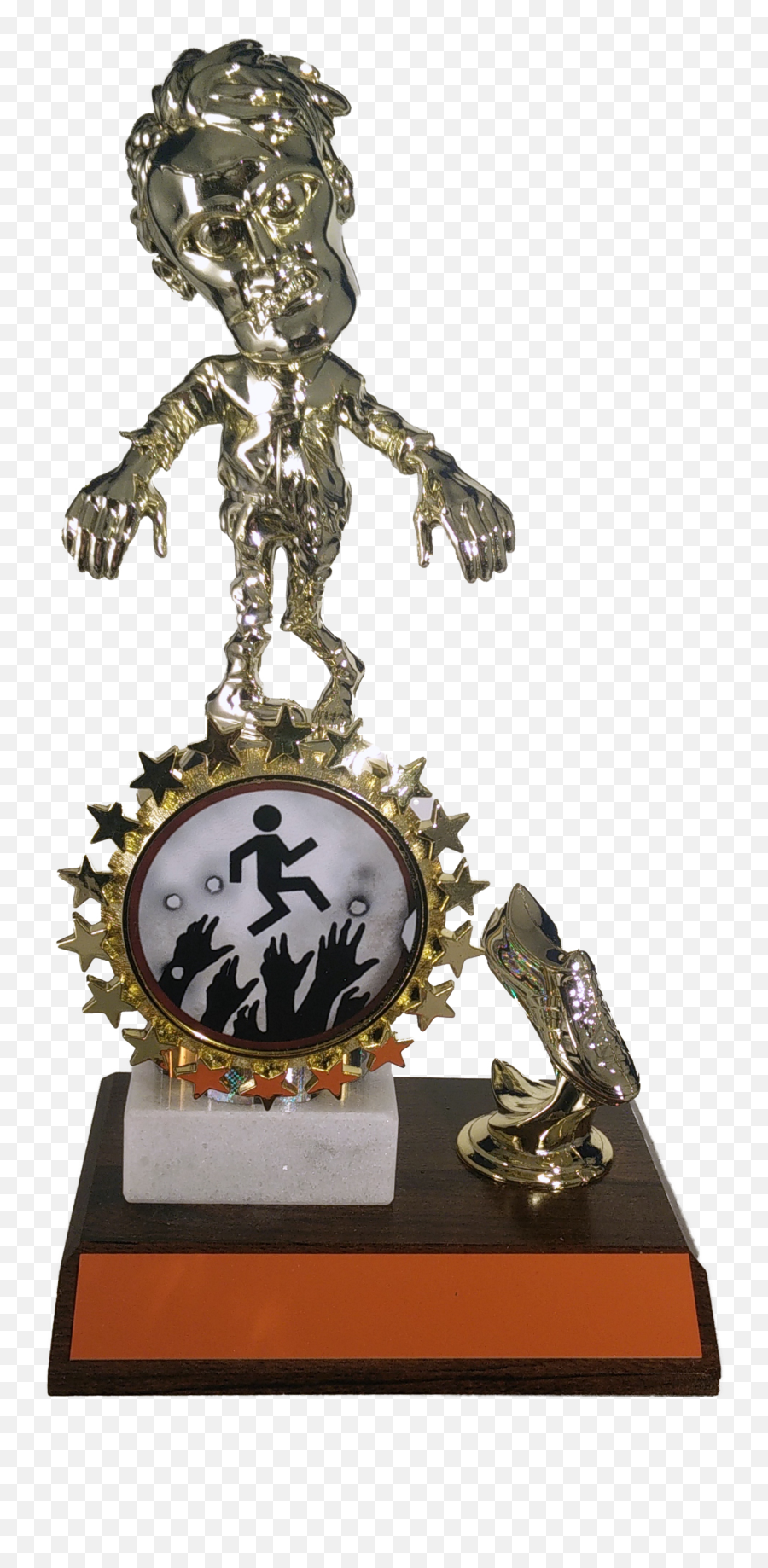 Walking Zombie Halloween Logo Trophy With Foot On Wood - Antique Emoji,Halloween Logo
