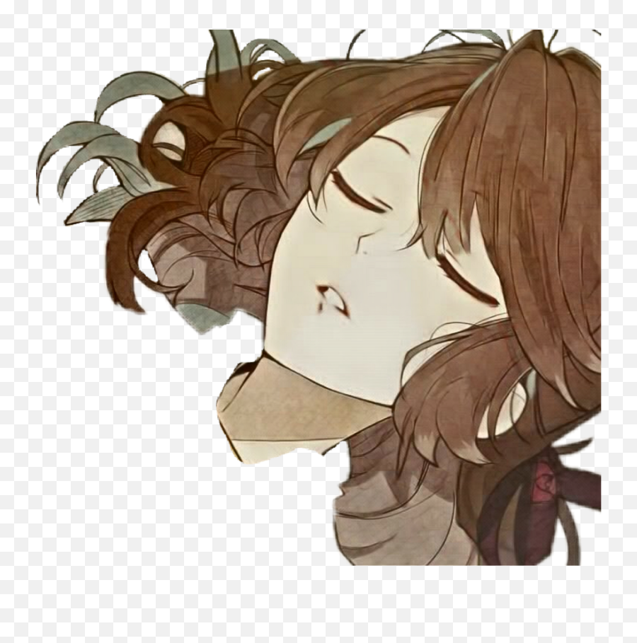 Download Hd Anime Sleeping Girl Sleepinggirl Brownhair Emoji,Anime Girl Face Png