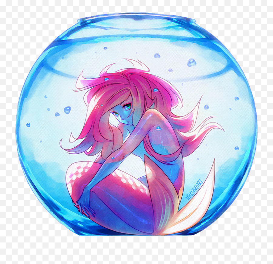 Fishbowl Sticker - Beautiful Anime Art Mermaid Full Size Emoji,Fishbowl Png