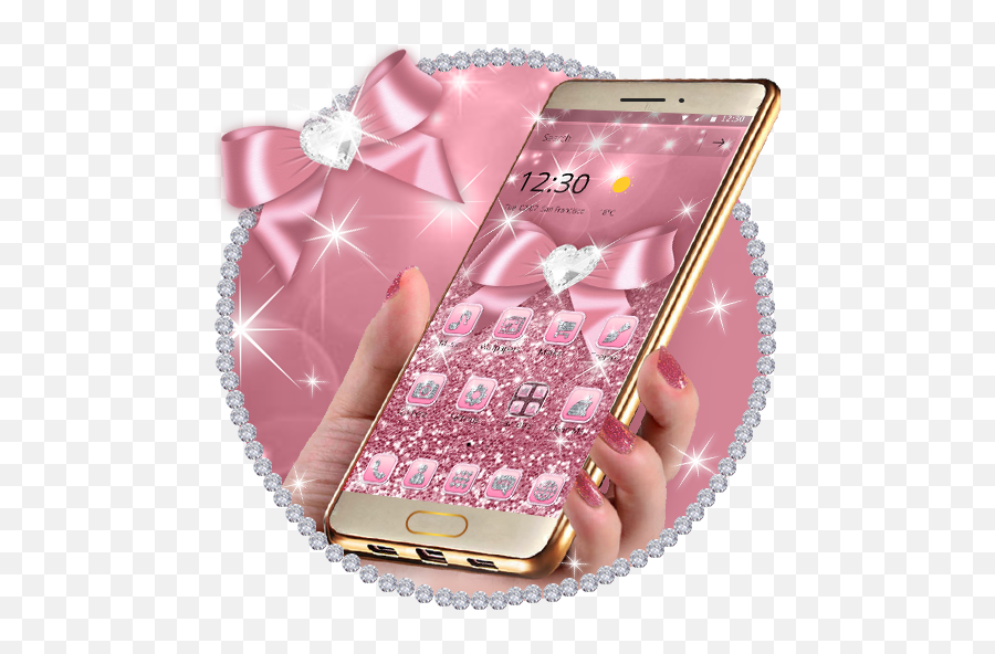 Rose Gold Shiny Diamond Pink Bow Glitter Theme Apk 118 Emoji,Pink Bow Png