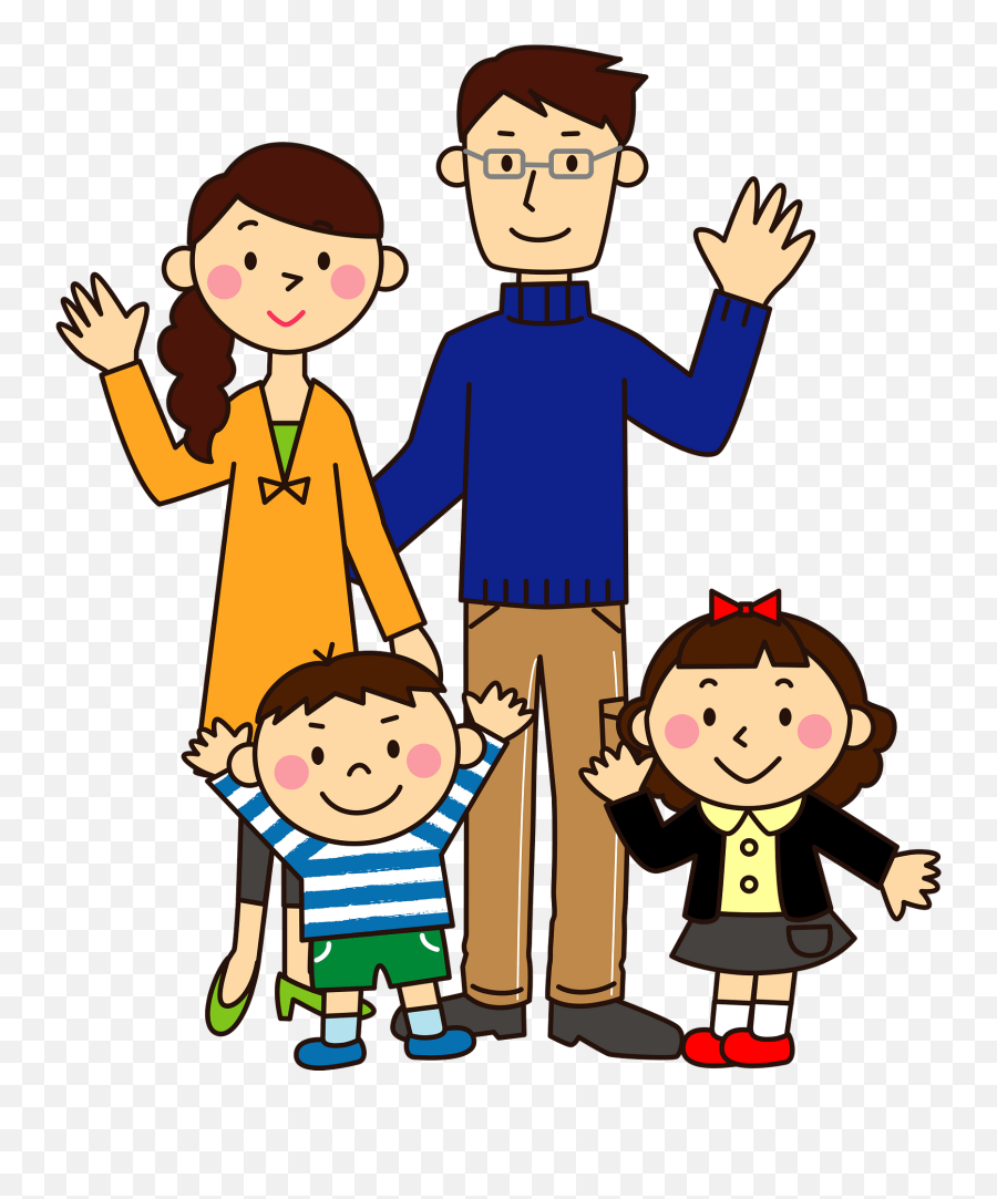 Family Of Four Are Waving Clipart - Social Group Emoji,Waving Clipart