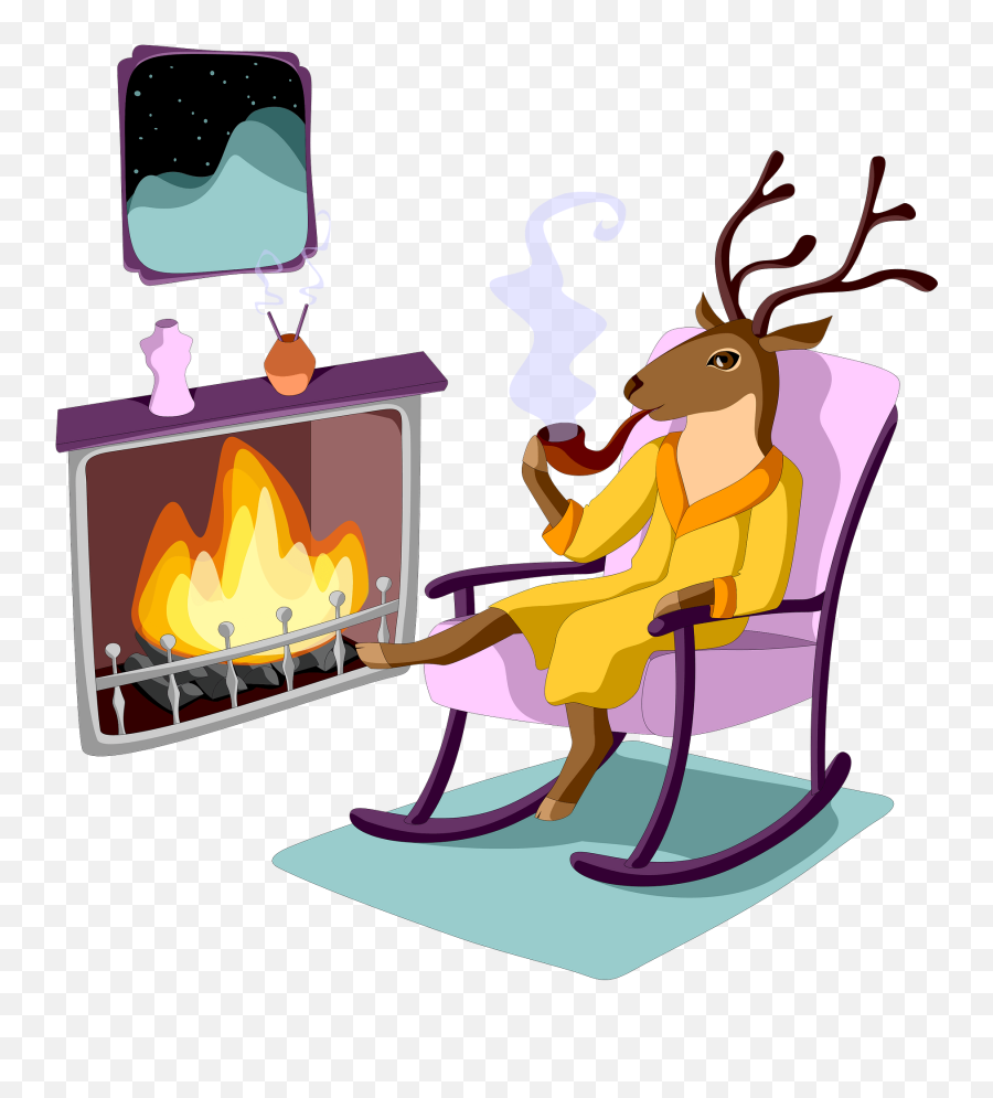 Deer Resting By The Fireplace Clipart Free Download - Relaxing Reindeer Emoji,Fireplace Clipart