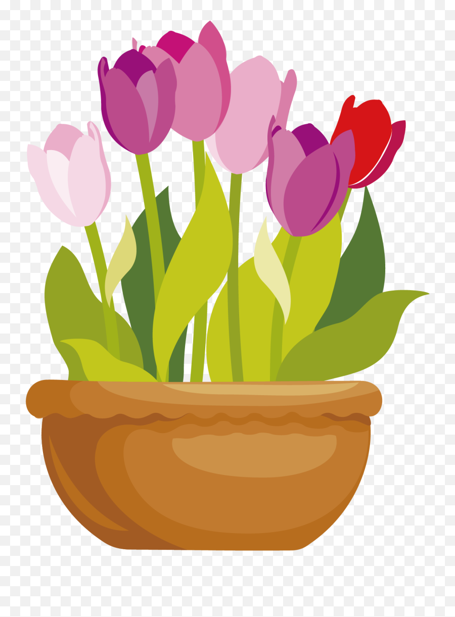 Flowerpots Clipart Pink - Tulip Flowers Pot Clipart Emoji,Flower Pot Clipart