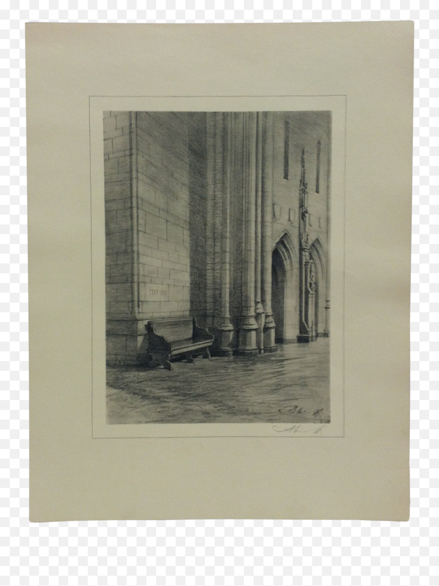 Vintage Signed Print Of A Pencil Drawing By Andrey Avinoff The Commons Room - University Of Pittsburgh The Bench Photographic Paper Emoji,University Of Pittsburgh Logo