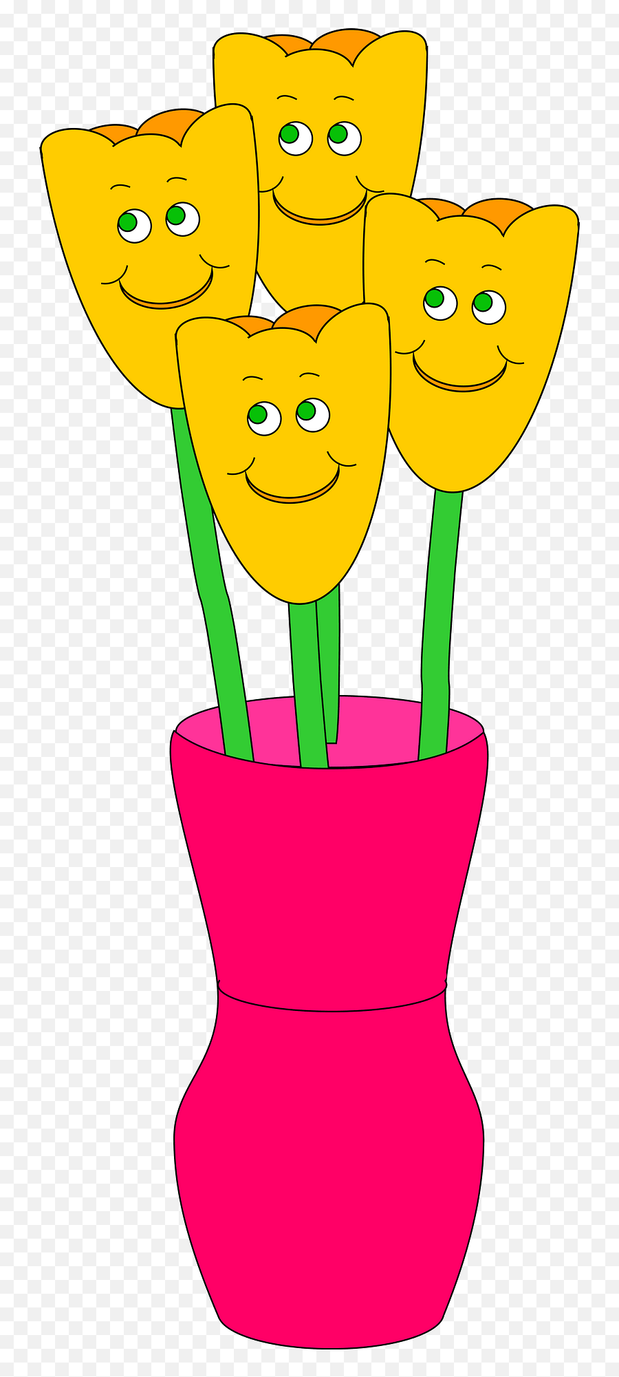 Pink Vase Of Yellow Tulips With Faces - Cartoon Vase With 4 Flowers Emoji,Faces Clipart