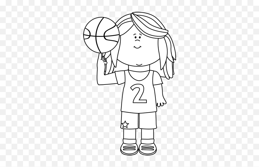 Girl Playing Basketball Clipart Black - Girl Basketball Player Clipart Black And White Emoji,Basketball Clipart Black And White