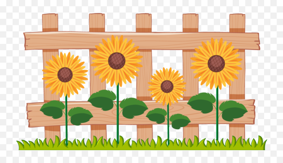 Sunflowers In Front Of A Fence Wall Sticker - Tenstickers Emoji,Sunflower Garden Clipart