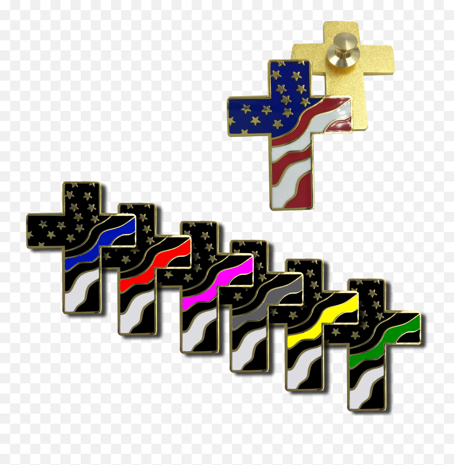 Thin Blue Line American Flag Cross Usa Lapel Pin Cloisonné Emoji,Thin Blue Line Flag Png