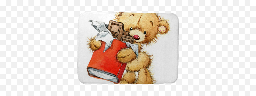 Cute Teddy Bear For Kid Birthday Background Watercolor Illustration Bath Mat U2022 Pixers - We Live To Change Kuva Syntymäpäivä Emoji,Teddy Bear Transparent Background