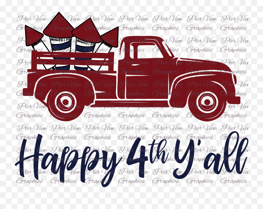 Happy 4th Yall Red Truck Sublimation Transfer Vintage - Clip Commercial Vehicle Emoji,Old Truck Clipart