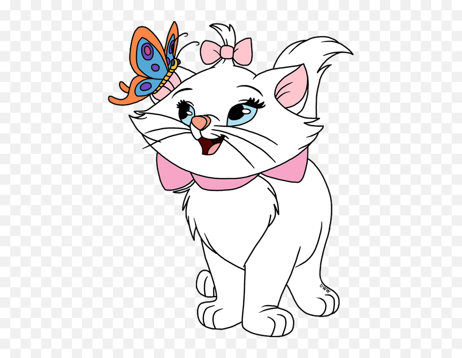 Marie Greeting A Butterfly - Marie Cat Disney World Clipart Marie Aristocat With Butterfly Emoji,Disney World Clipart