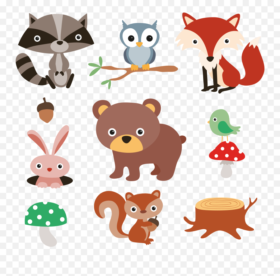 Squirrel Raccoon Cartoon Forest - Free Woodland Animal Owl Forest Animals Cartoon Png Emoji,Owl Clipart