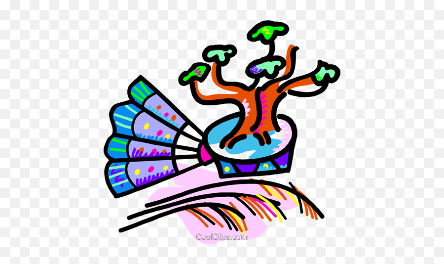Japanese Fan And Bonsai Tree Royalty Free Vector Clip Art Emoji,Bonsai Tree Clipart