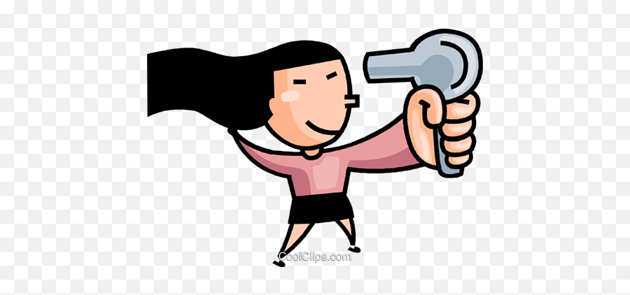 Girl Blow Drying Her Hair Royalty Free - Blow Dry Hair Png Emoji,Blow Dryer Clipart
