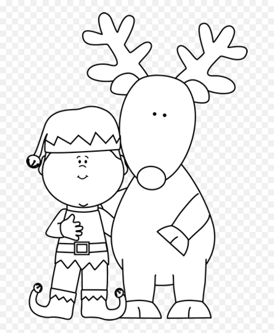 Elf Clipart Black And White - Elves And Reindeer Clipart Black And White Emoji,Black And White Clipart